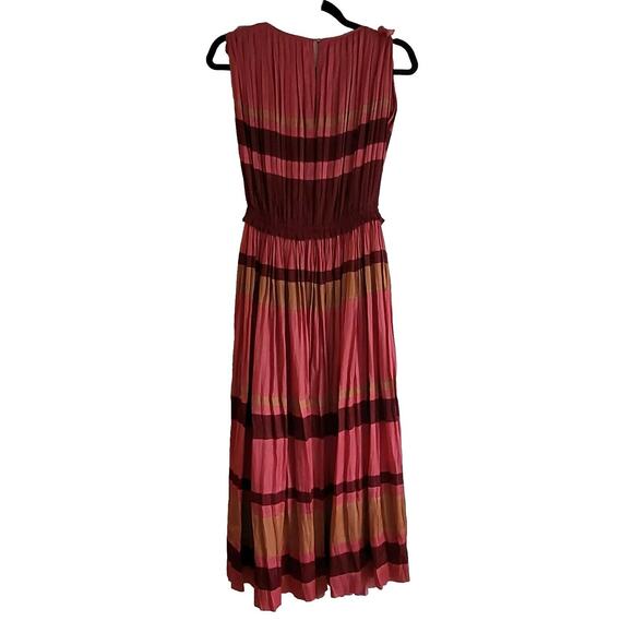 $878 Ulla Johnson - Alessa Dress in CeriseStriped Pleated Plissé Midi Sz 2 - Picture 15 of 16